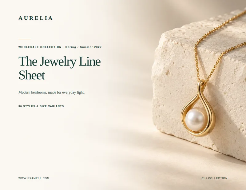 Jewelry Line Sheet Template — cover page