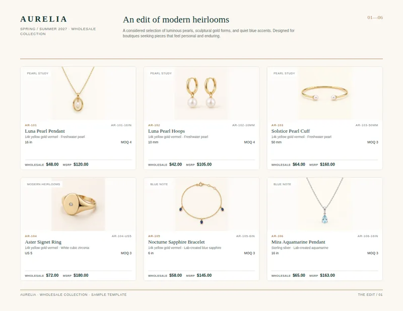 Jewelry Line Sheet Template — page 2