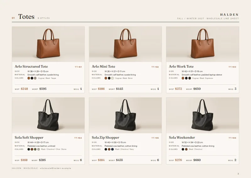 Handbag Line Sheet Template — page 3